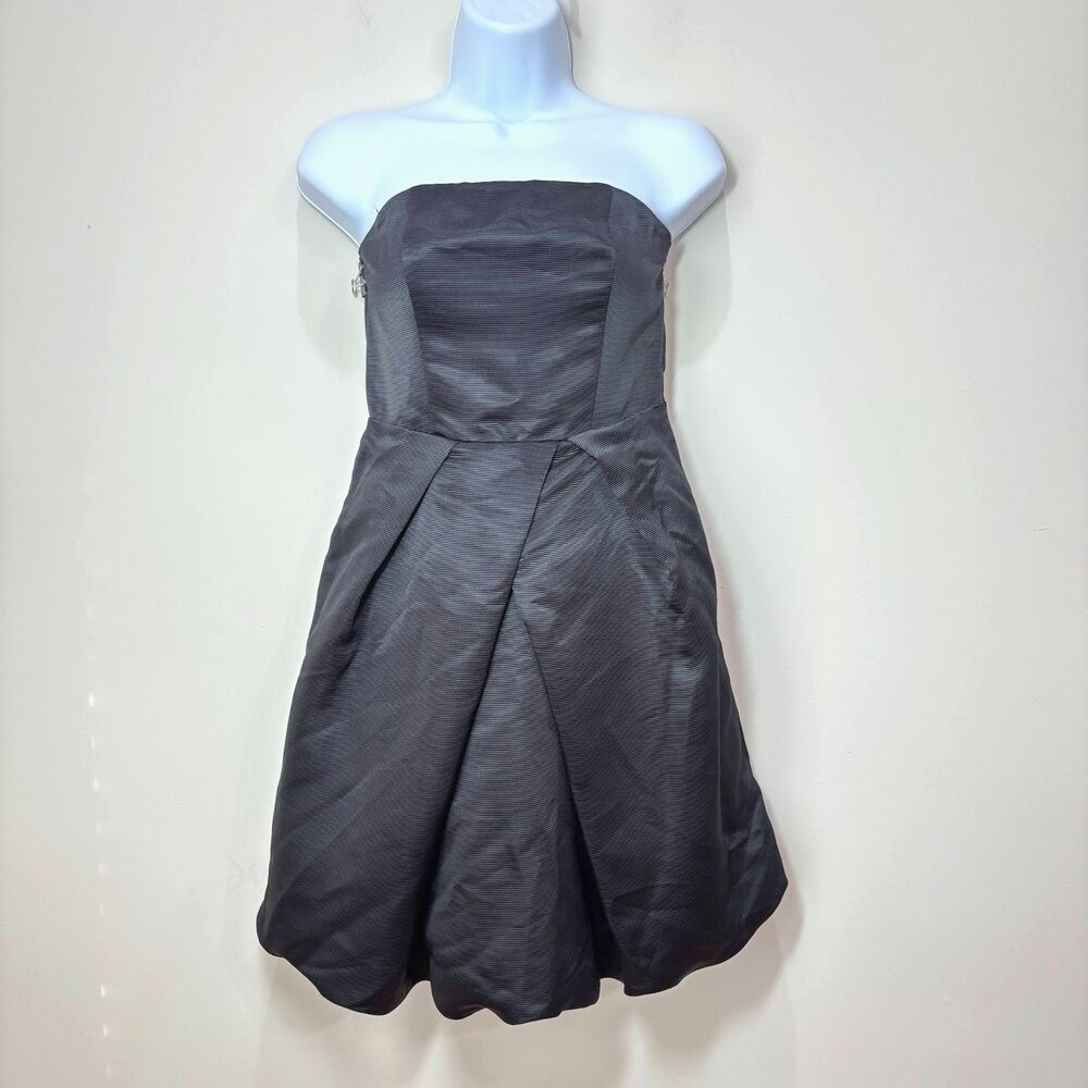 Vintage Express Black Pleated Dress 0 Strapless Bubble Hem LBD Y2K Hoco Coquette